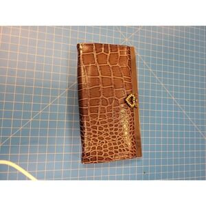 Brown Alligator Print Accordion Wallet Clutch Kiss Lock Women's Fashion Purse